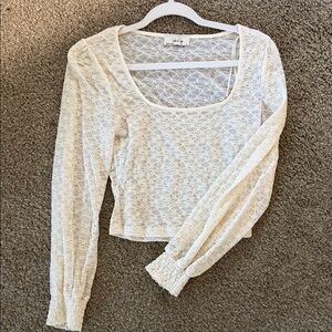 Sadie & Sage Ivory Floral Lace Scoop Neck Crop Top